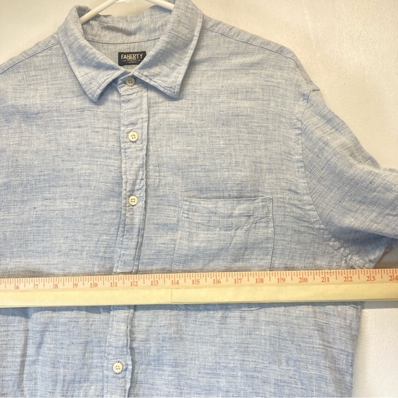 Faherty Reserve 100% Linen Button Up Shirt Light Blue Long Sleeve Men’s L Preppy - Picture 10 of 16